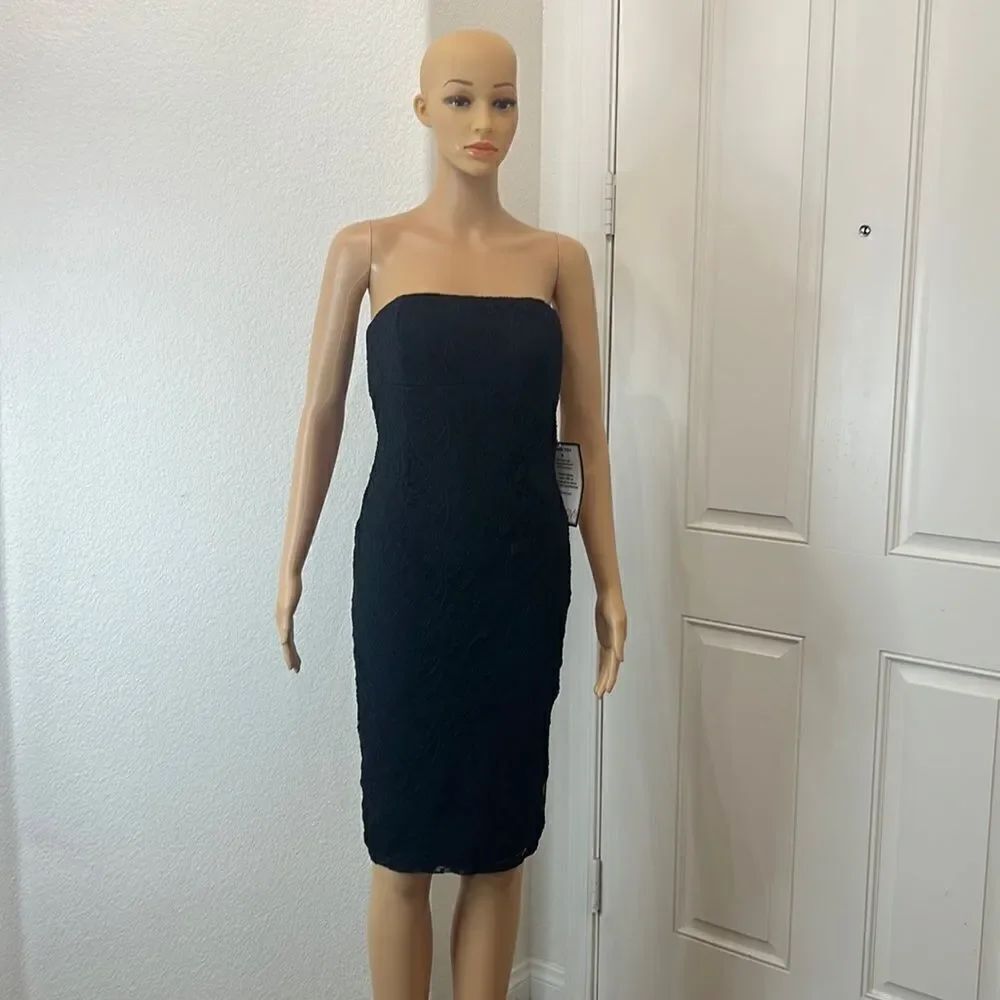 Jump Apparel Dress Size 3/4 Strapless Floral Black Gold Statement Zipper Midi